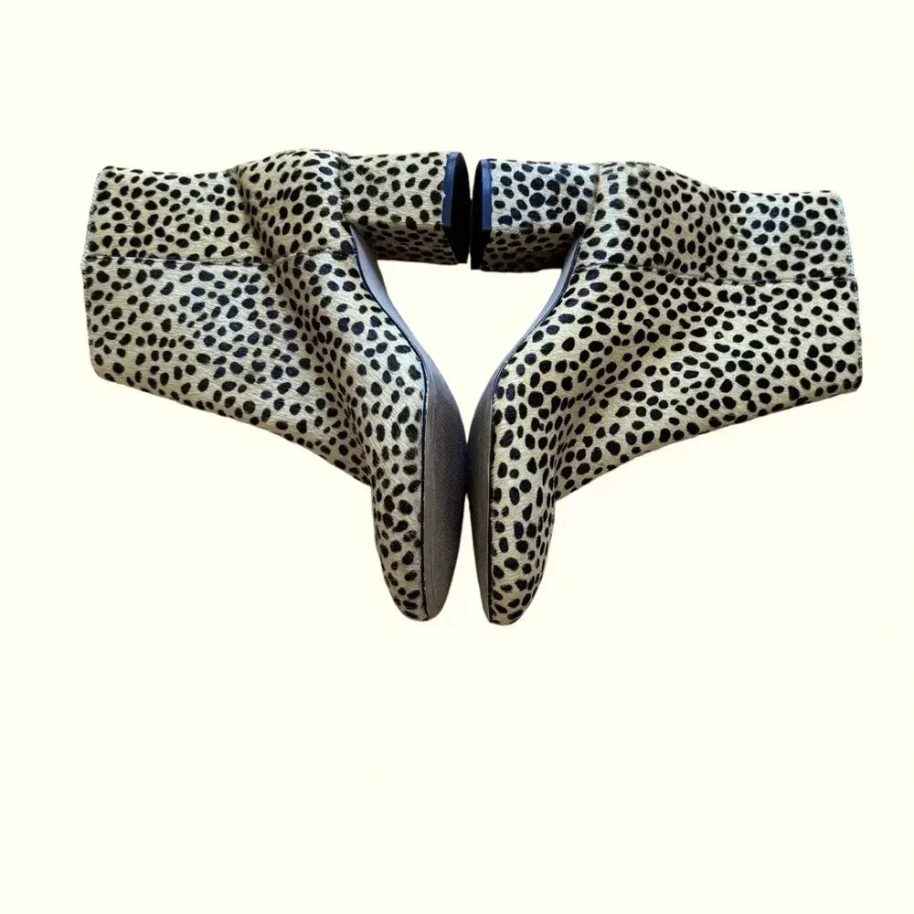 Able Cheetah Hair Celina Leather Ankle Booties Block Heel Size 7